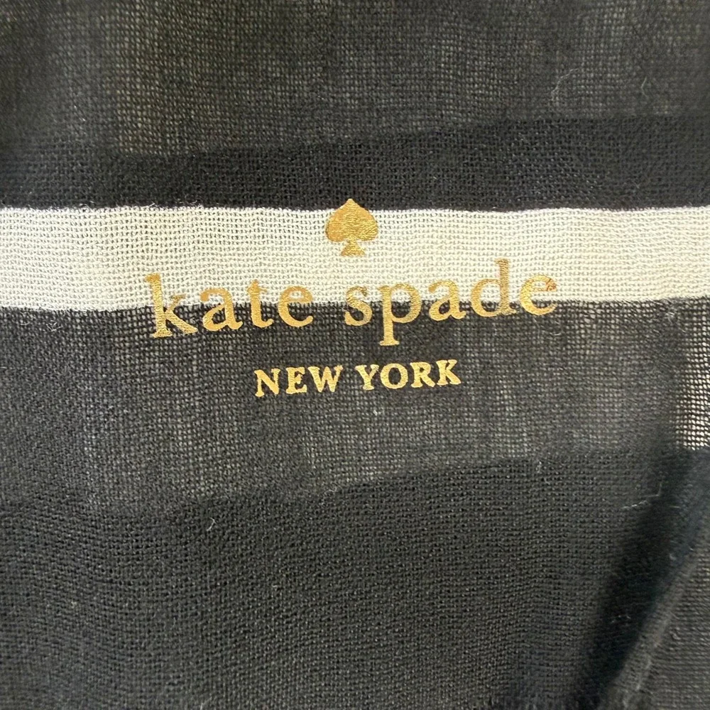 Kate Spade New York Scarf Black White‎ Striped Viscose Lightweight Wrap Shawl
